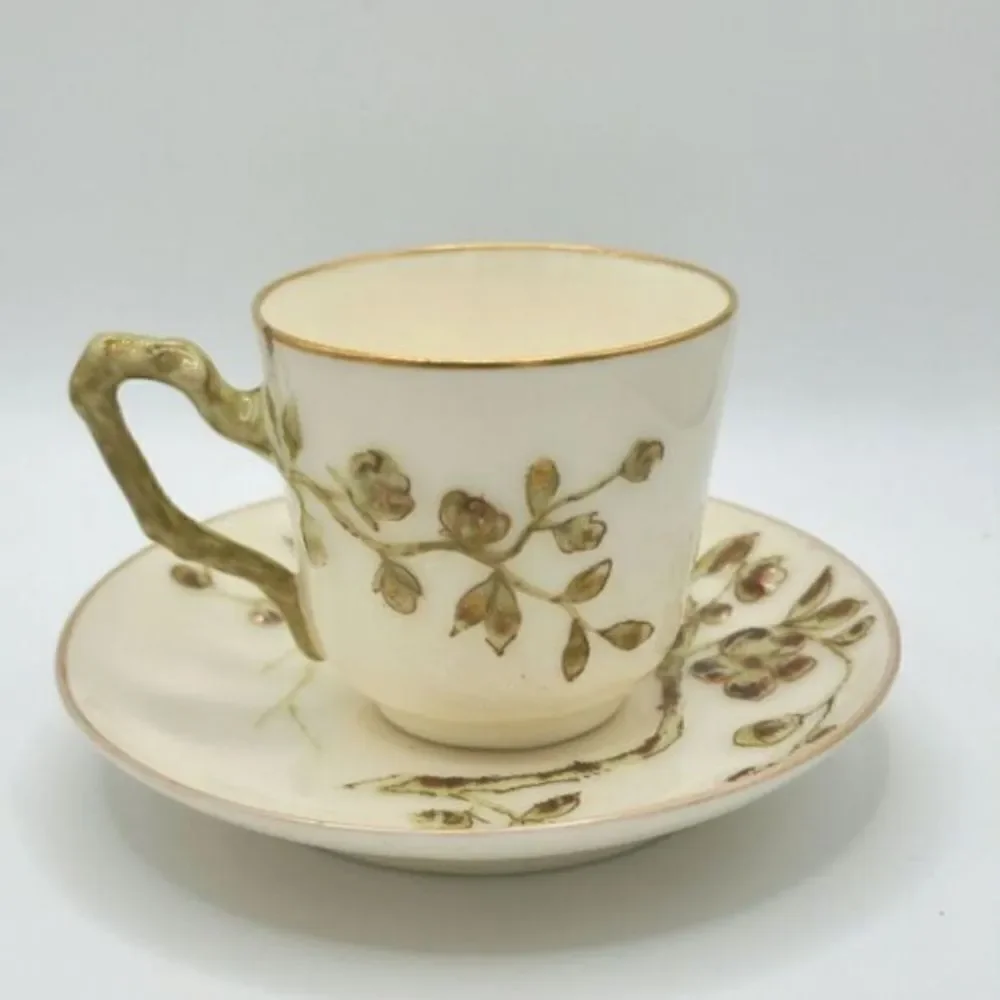 Antique French porcelain teacups & saucers set